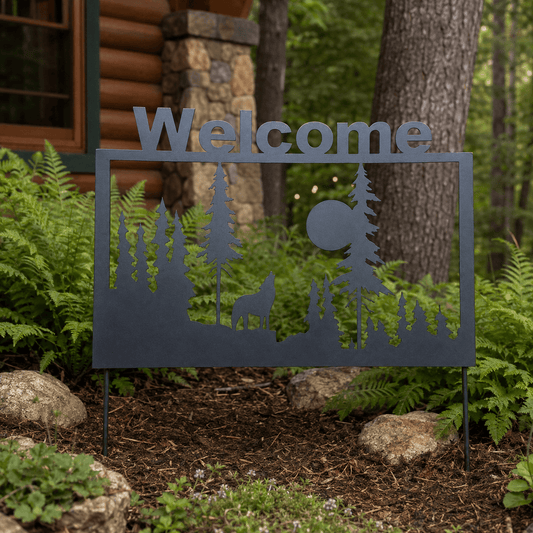 Rusty Rooster Fabrication & Design Wolf Welcome Metal Garden Stake (S3)