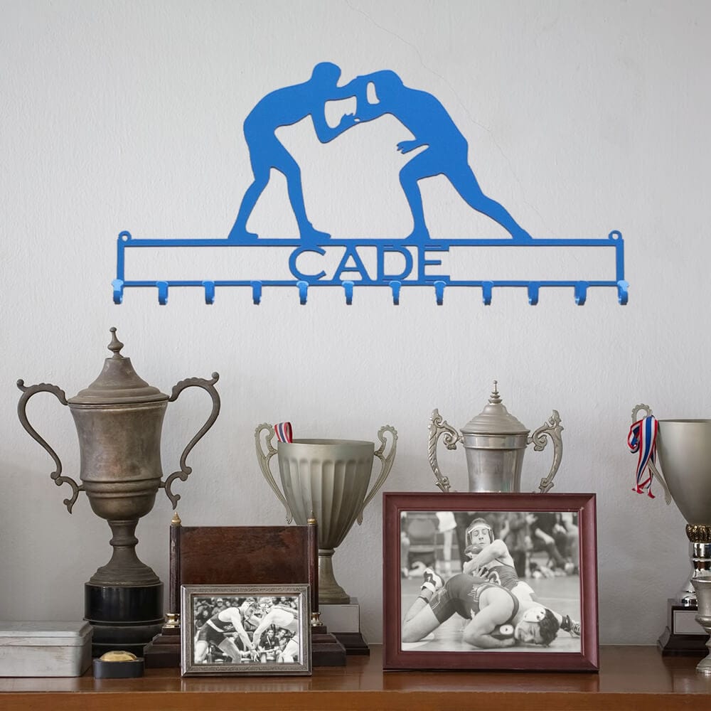 Rusty Rooster Fabrication & Design Wrestler Medal holder with Personalized Text Field (M27)