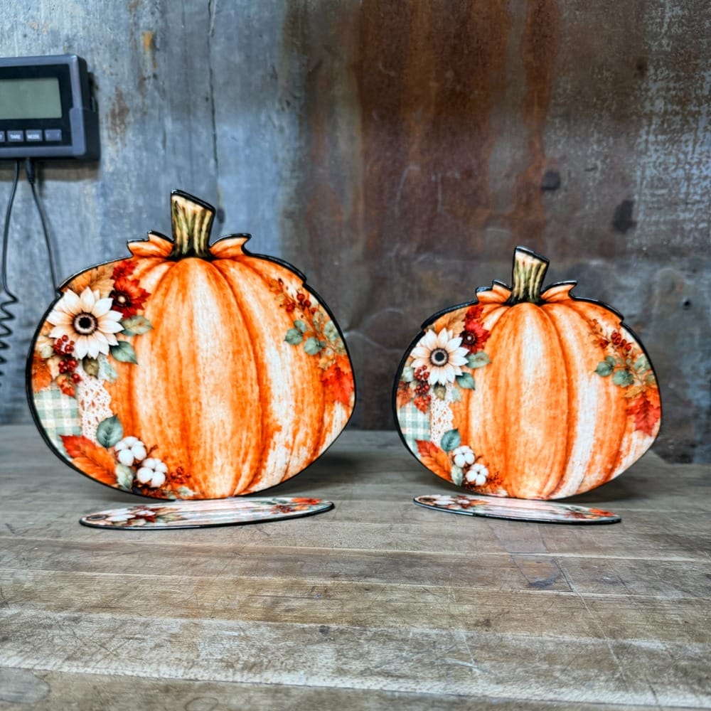 Rusty Rooster Metal Seasonal Tabletop Decor Fall Tabletop Metal Pumpkins - 3 Sizes and 2 Prints (Sub B90 & Sub B91)
