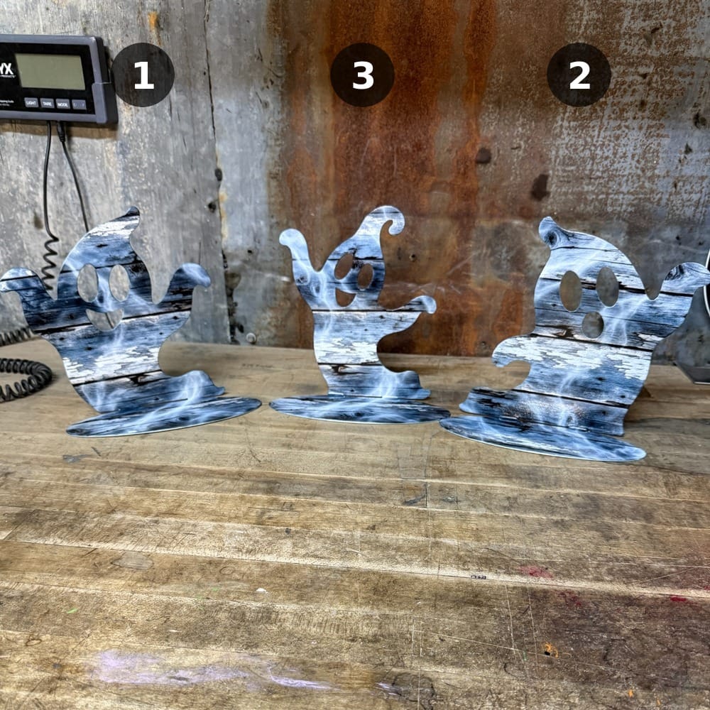 Rusty Rooster Metal Seasonal Tabletop Decor Freestanding Tabletop Metal Ghosts - 3 Designs and 2 Finishes (Sub 97)