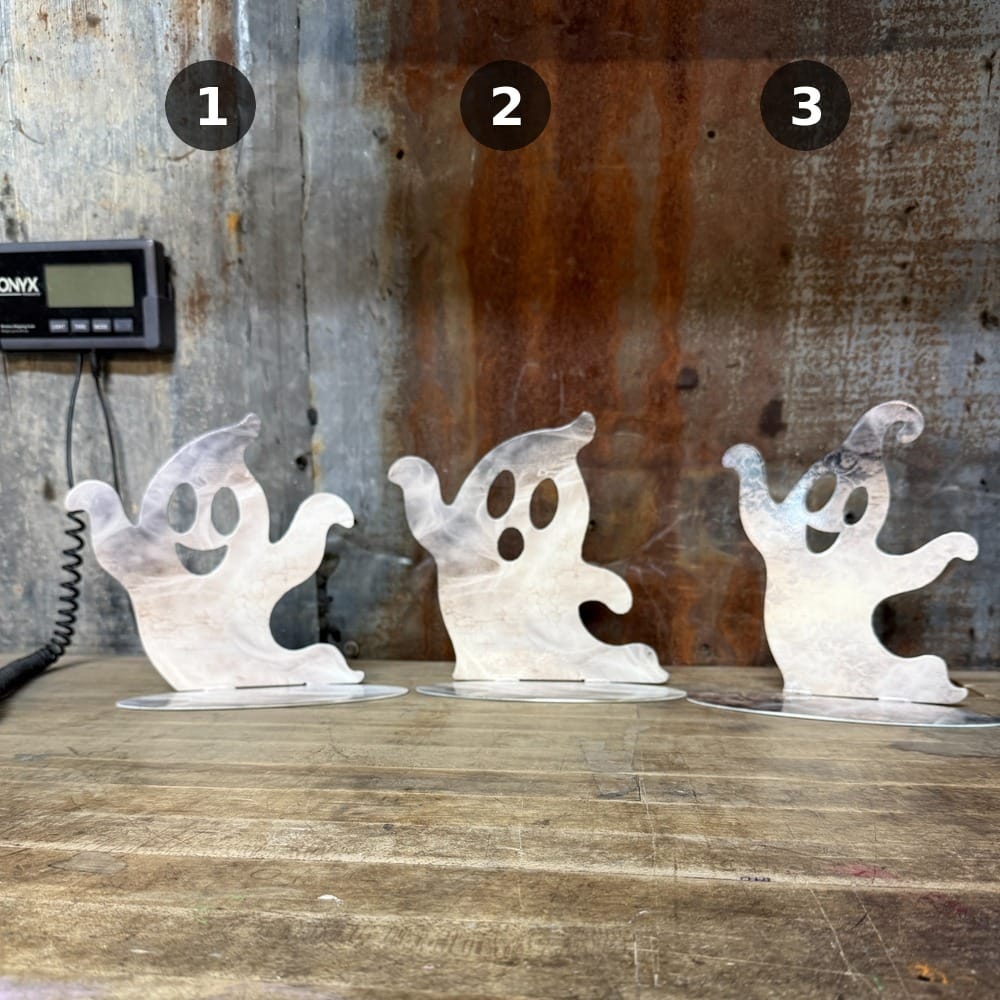 Rusty Rooster Metal Seasonal Tabletop Decor Freestanding Tabletop Metal Ghosts - 3 Designs and 2 Finishes (Sub 97)