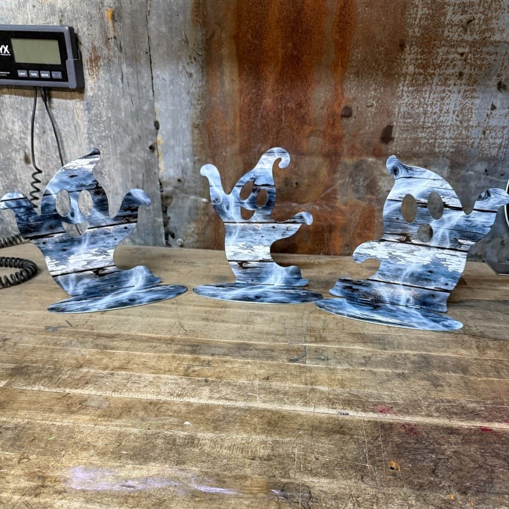 Rusty Rooster Metal Seasonal Tabletop Decor Freestanding Tabletop Metal Ghosts - 3 Designs and 2 Finishes (Sub 97)