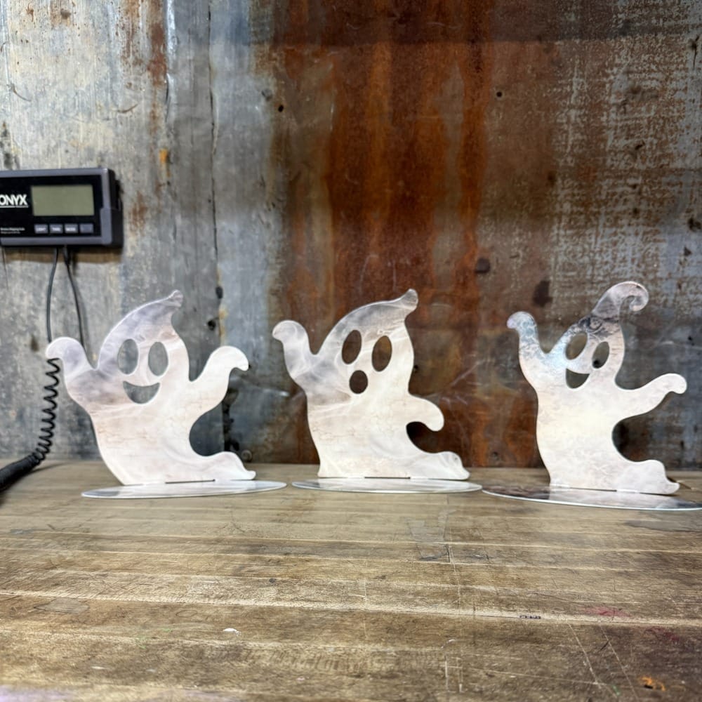 Rusty Rooster Metal Seasonal Tabletop Decor Freestanding Tabletop Metal Ghosts - 3 Designs and 2 Finishes (Sub 97)