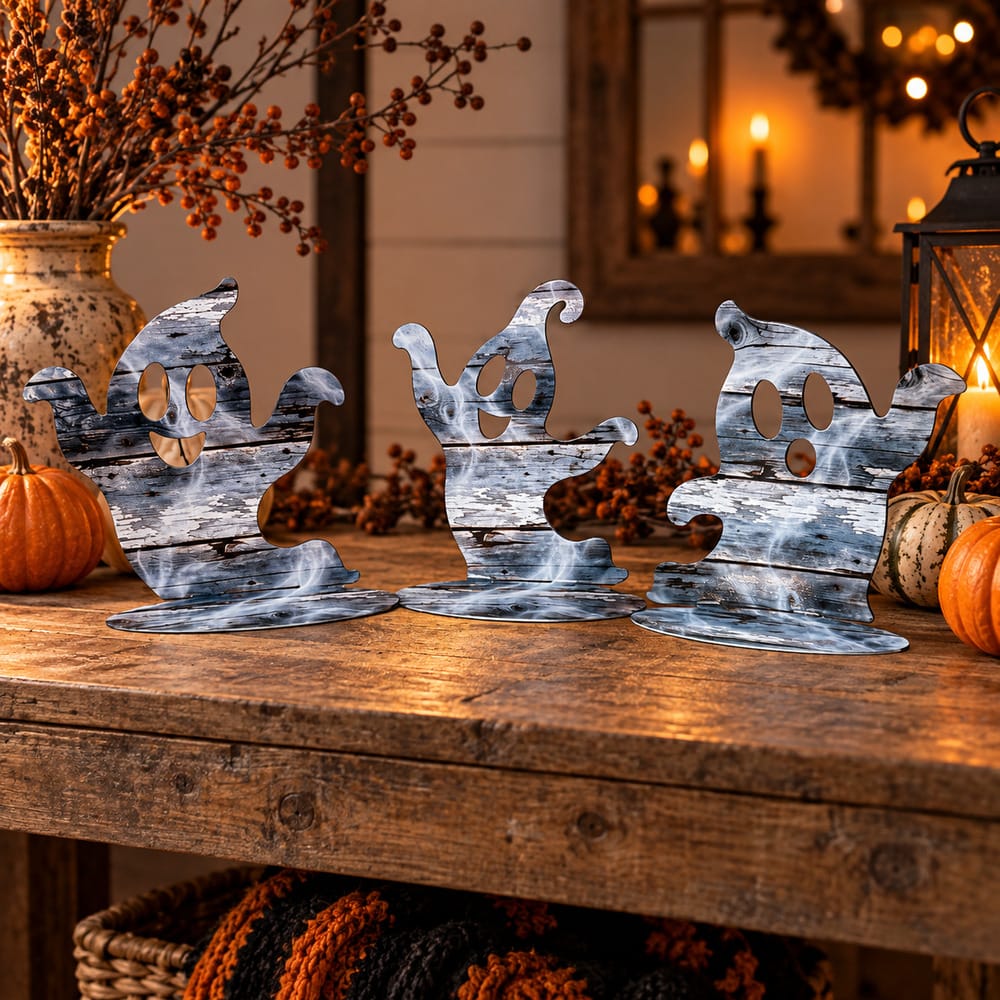 Rusty Rooster Metal Seasonal Tabletop Decor Freestanding Tabletop Metal Ghosts - 3 Designs and 2 Finishes (Sub 97)