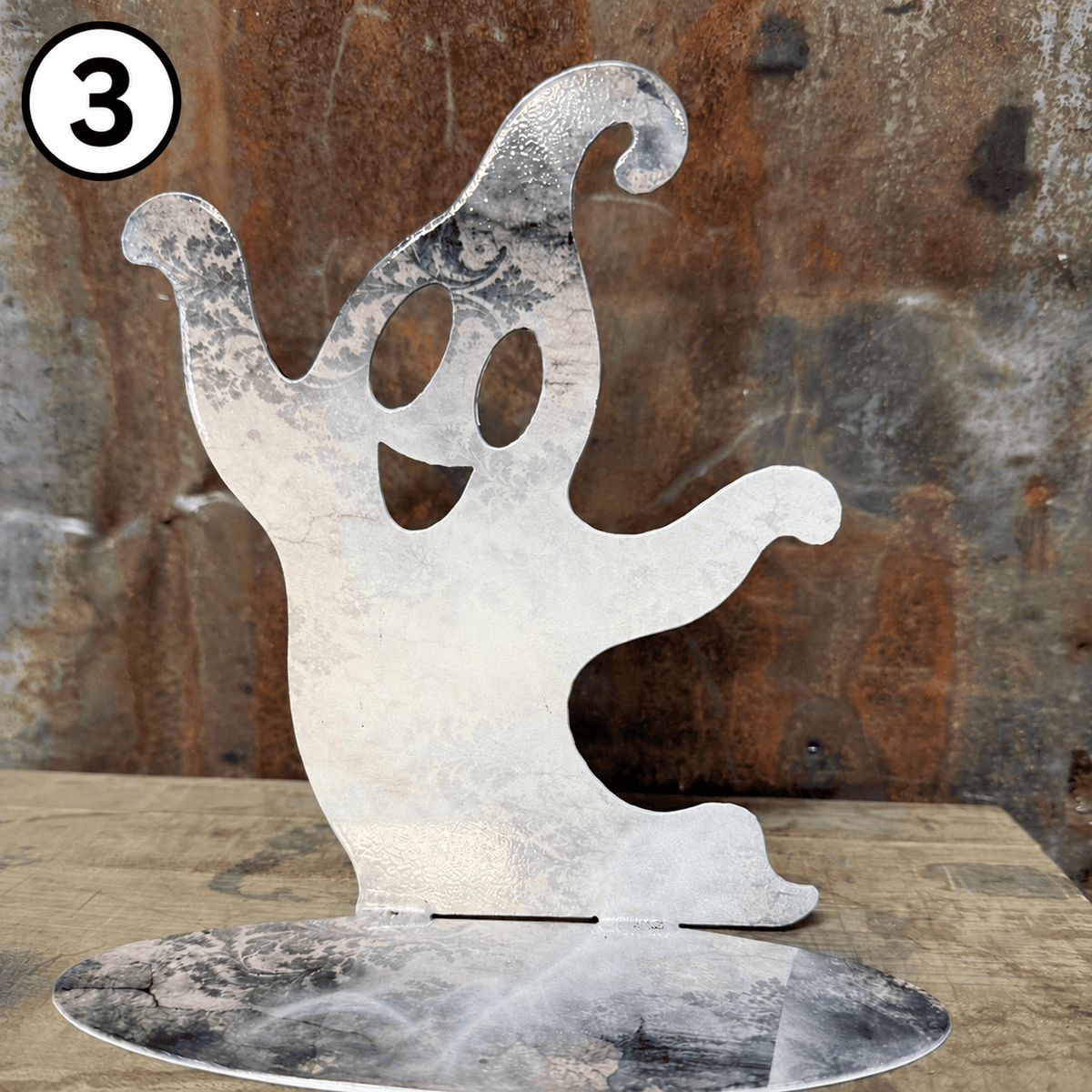 Rusty Rooster Metal Seasonal Tabletop Decor Freestanding Tabletop Metal Ghosts - 3 Designs and 2 Finishes (Sub 97)
