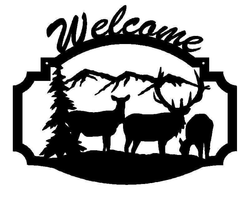 rustyroostermetal Elk with Calves Welcome Sign (B34)