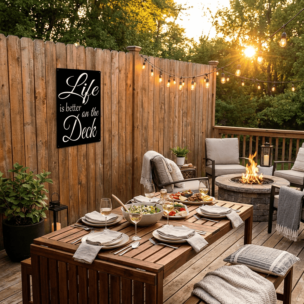 rustyroostermetal metal Sign Life is Better on the Deck Metal Sign | Outdoor Deck Wall Art | Patio Décor | Powder Coated Steel | B81