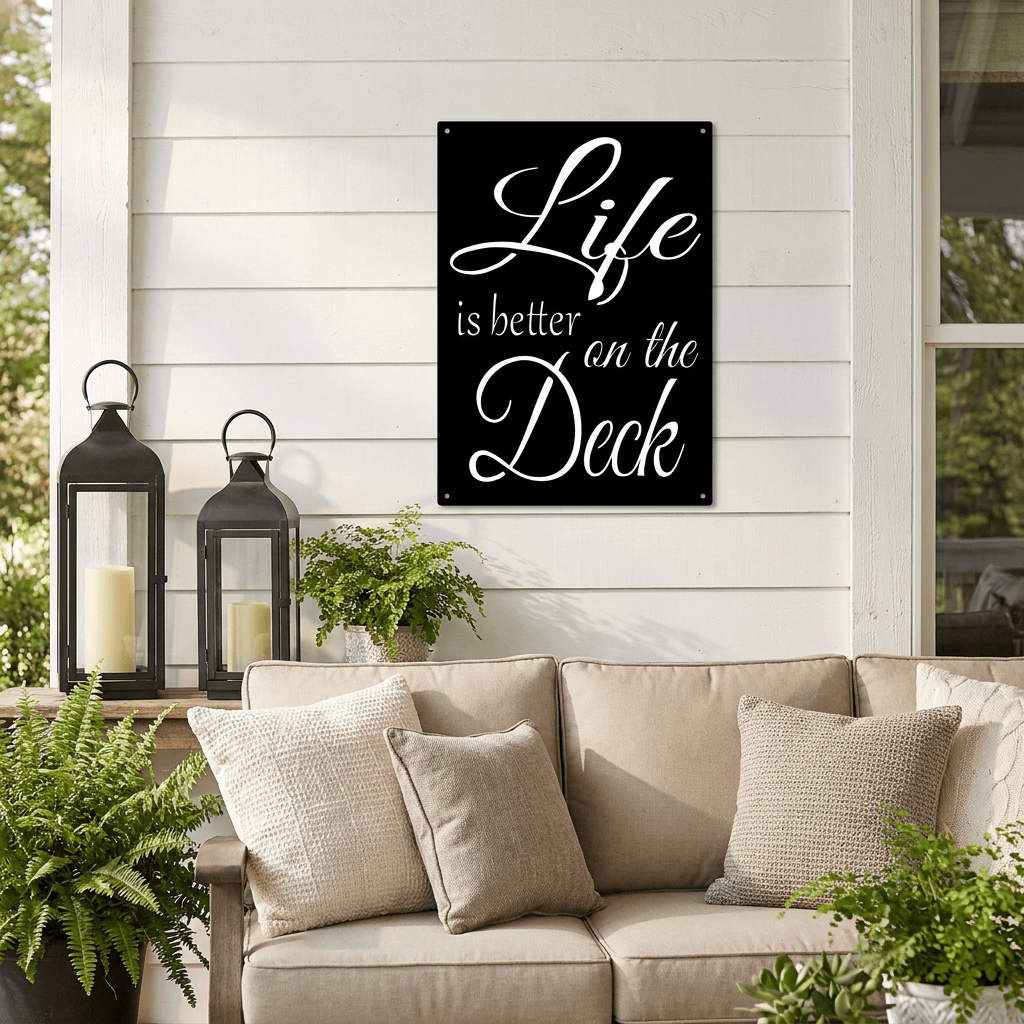 rustyroostermetal metal Sign Life is Better on the Deck Metal Sign | Outdoor Deck Wall Art | Patio Décor | Powder Coated Steel | B81