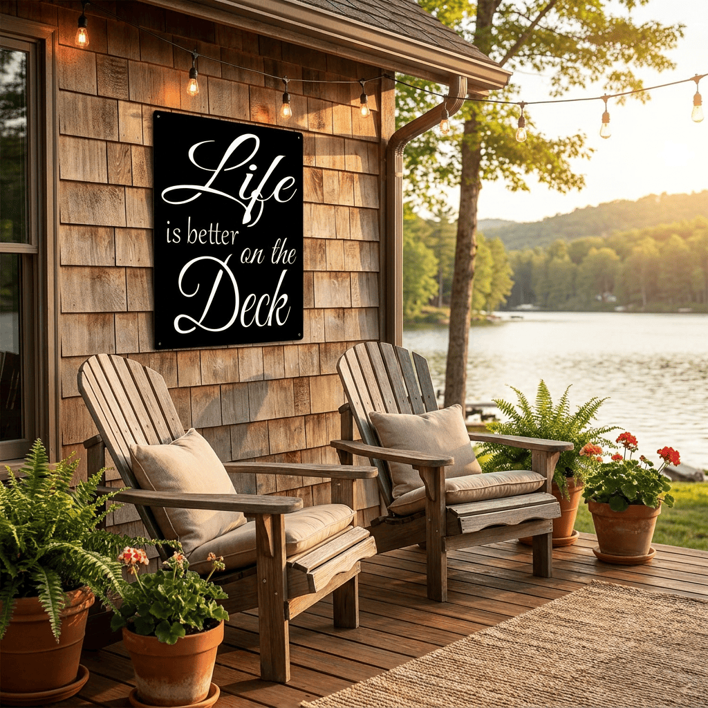 rustyroostermetal metal Sign Life is Better on the Deck Metal Sign | Outdoor Deck Wall Art | Patio Décor | Powder Coated Steel | B81