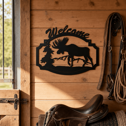 rustyroostermetal Moose Welcome Metal Wall Sign (B35)