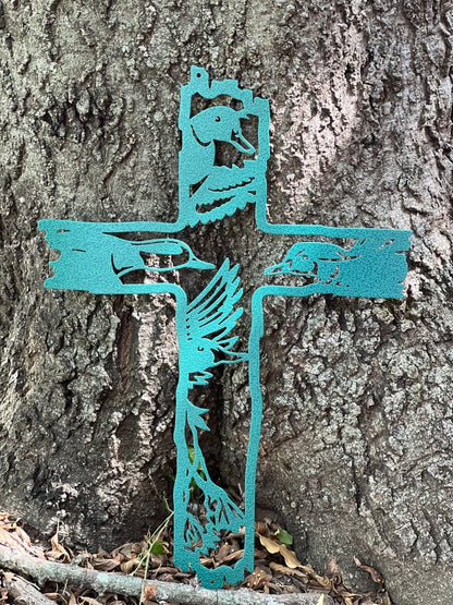 rustyroostermetal Physical product Metal Cross with Outdoor Wildlife  Scene