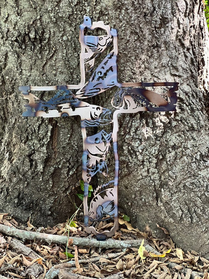 rustyroostermetal Physical product Metal Cross with Outdoor Wildlife  Scene
