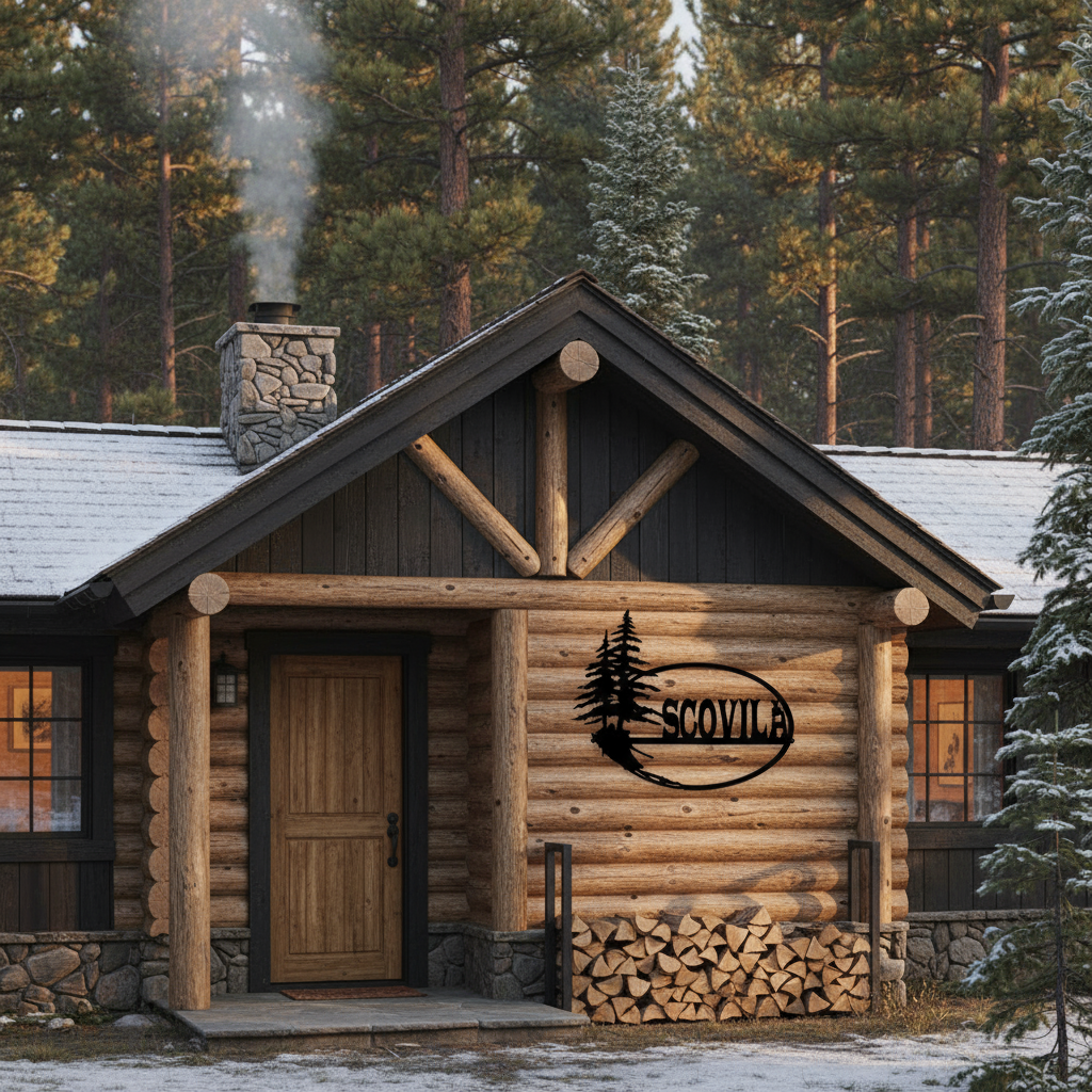 SCOVILLA sign on cabin