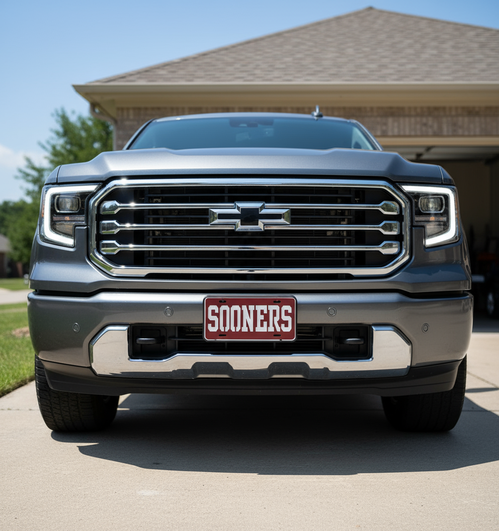 SOONERS license plate on truck front