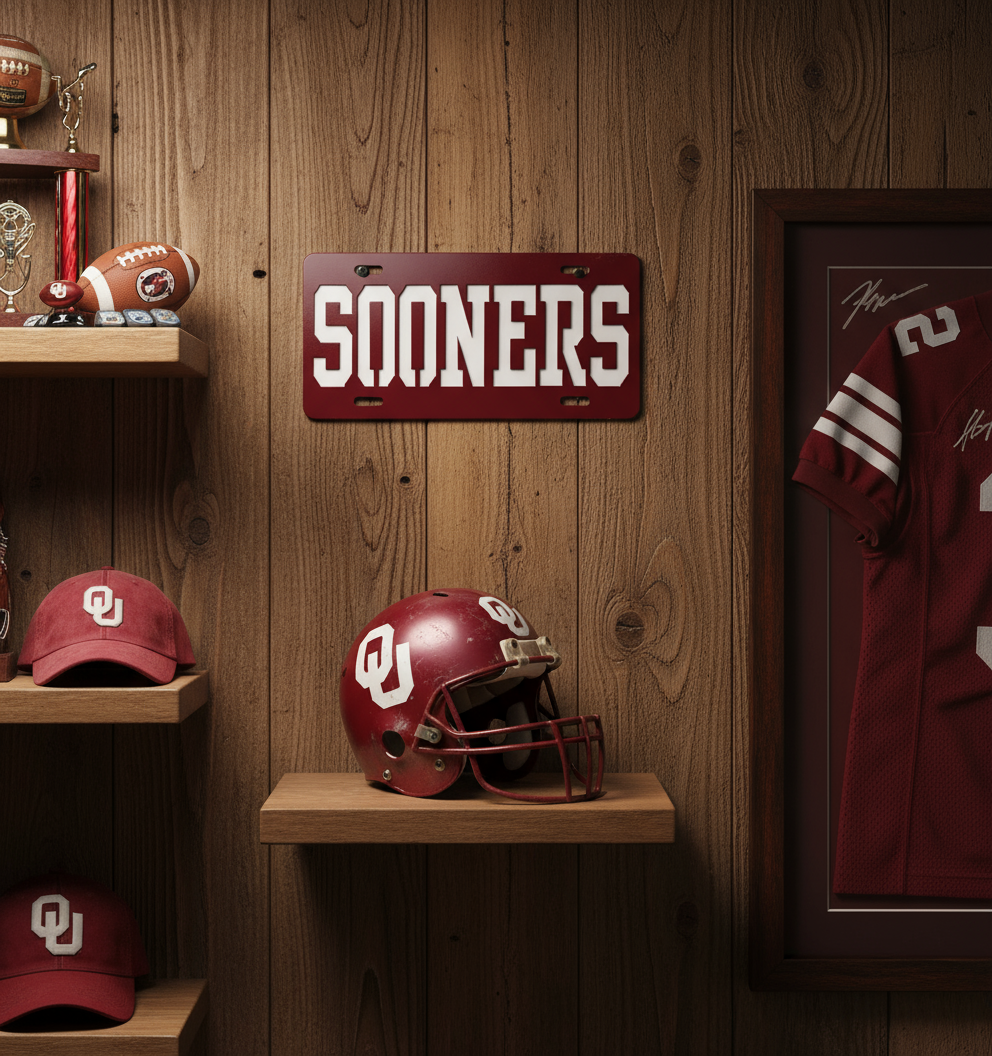 SOONERS license plate with attractive background