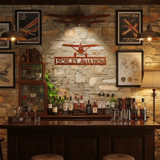 Sorley Aviation sign on man cave wall