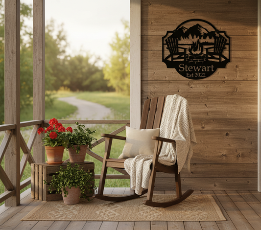 Stewart Campfire Monogram on Front Porch