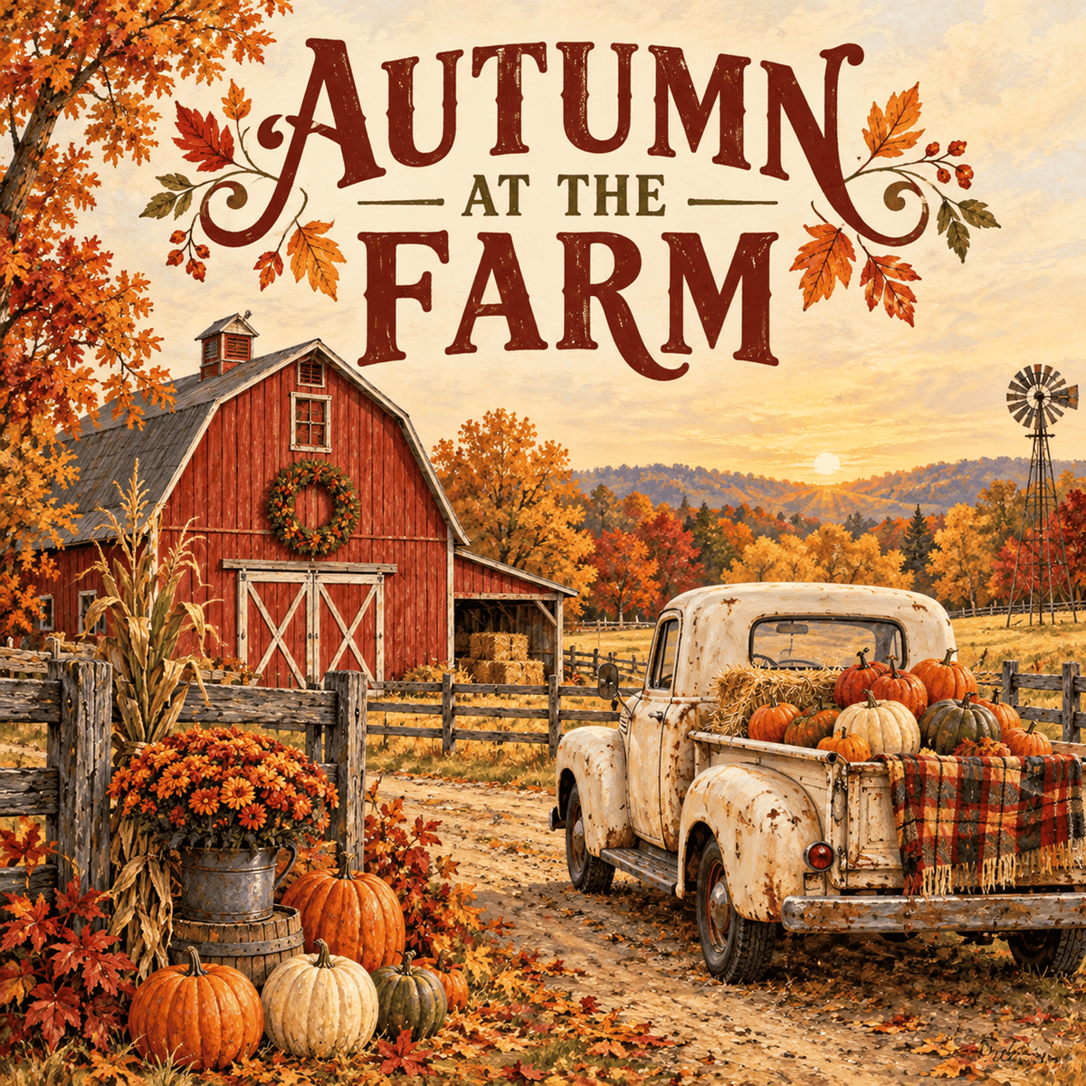 Autumn at the Farm square steel sign