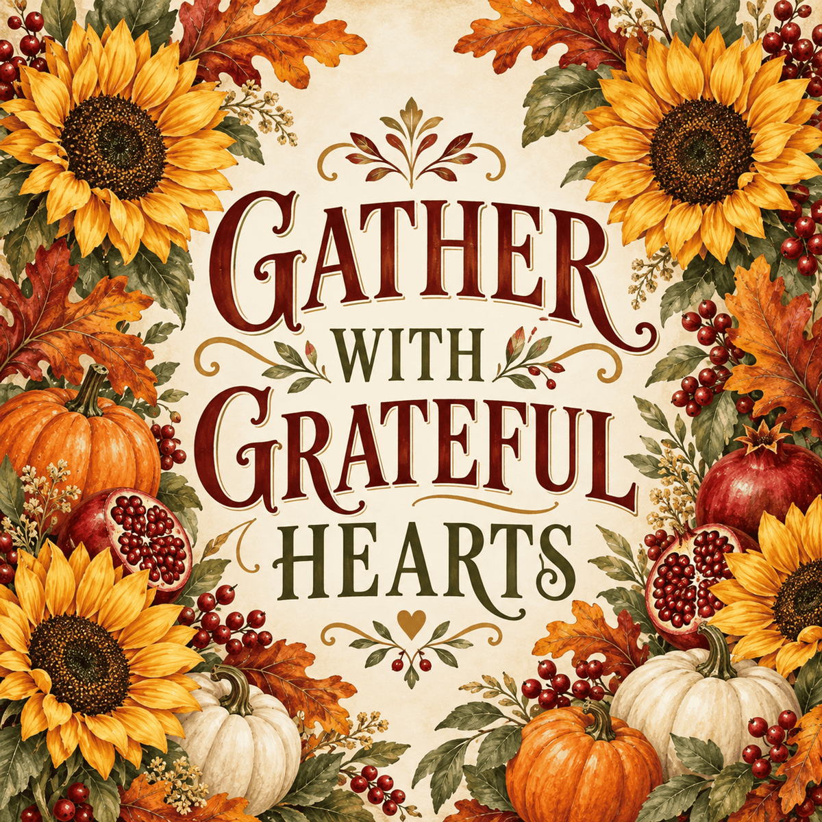 Gather with Grateful Hearts square steel sign
