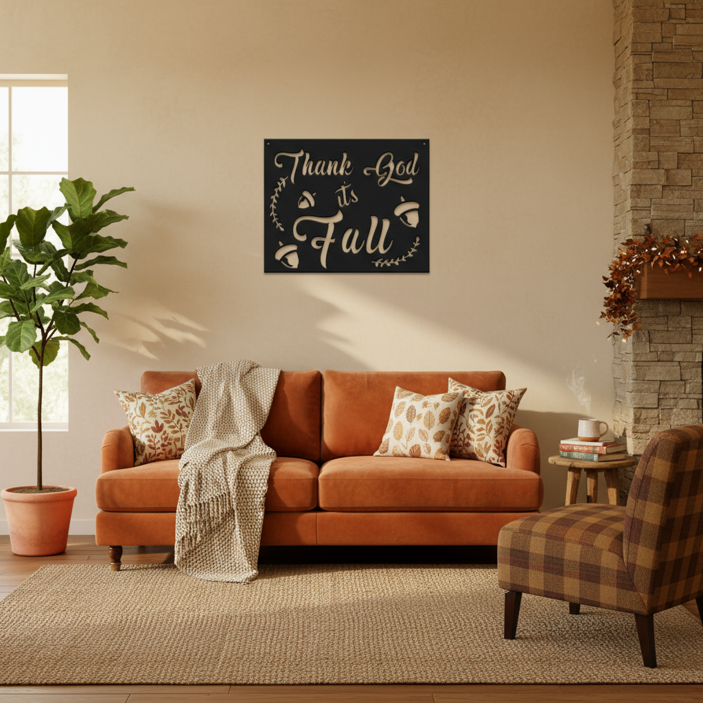 Thank God it's Fall wall art in living room