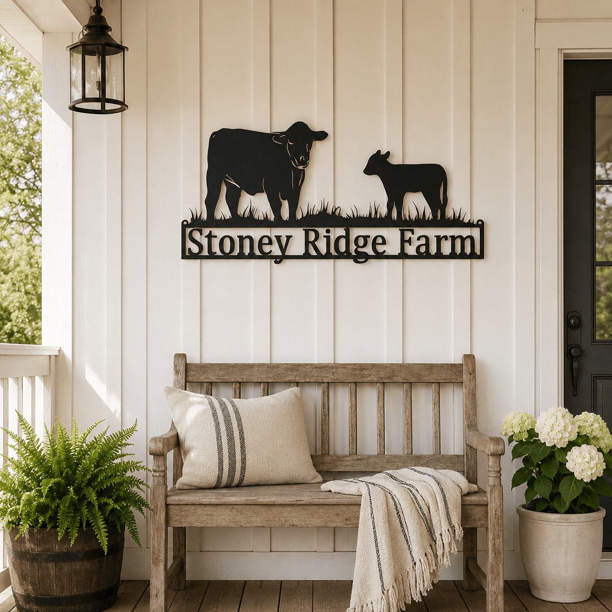 Personalized Cow & Calf Metal Ranch Sign