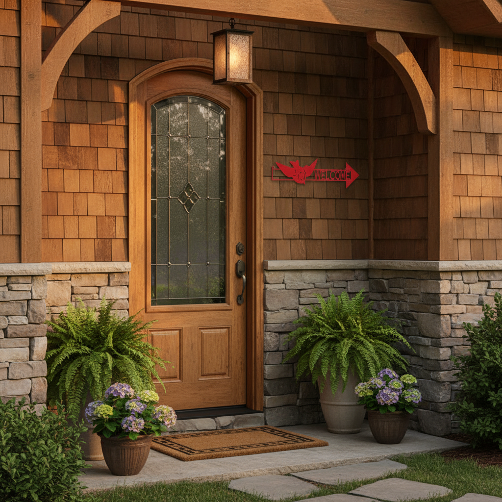 Welcome arrow sign in entryway