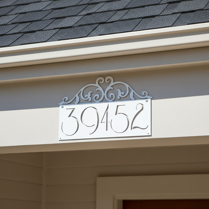 White address sign on eave